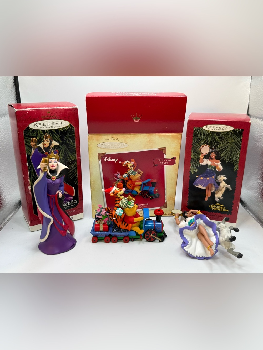 Hallmark Disney Winnie the Pooh Train, Snow White queen & Esmeralda and djali